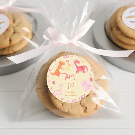 Dino-mite roze dino verjaardag dank u ronde sticker