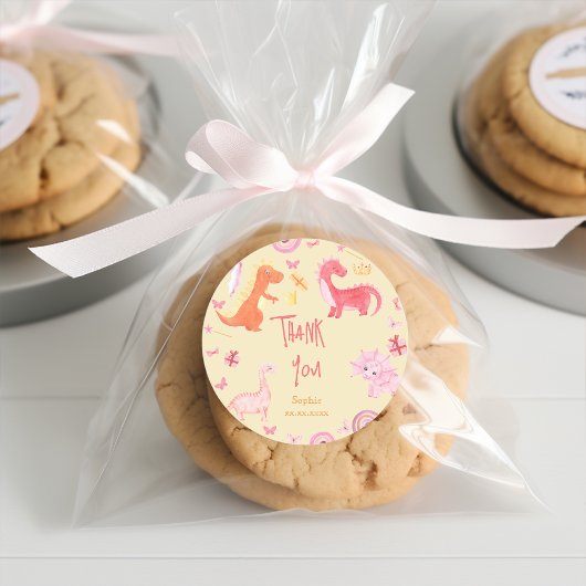 Dino-mite roze dino verjaardag dank u ronde sticker