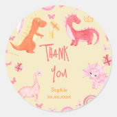 Dino-mite roze dino verjaardag dank u ronde sticker (Voorkant)
