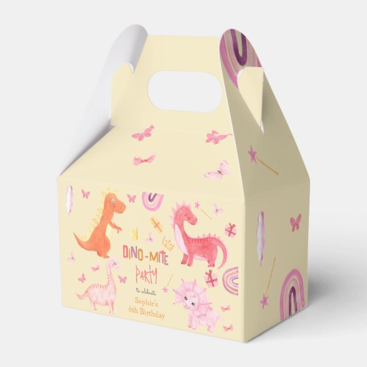 Dino-mite roze dino verjaardag partij bedankdoosjes (Achterkant)