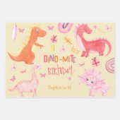 Dino-mite roze dino verjaardag partij inpakpapier vel (Voorkant)