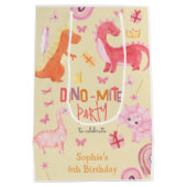 Dino-mite roze dino verjaardag partij medium cadeauzakje (Achterkant)