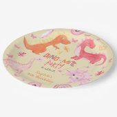 Dino-mite roze dino verjaardag partij papieren bordje (Gekanteld)