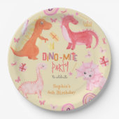 Dino-mite roze dino verjaardag partij papieren bordje (Voorkant)
