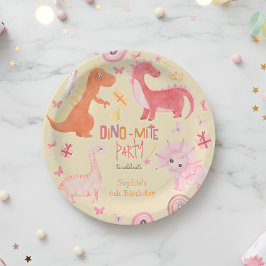 Dino-mite roze dino verjaardag partij papieren bordje