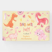 Dino-mite roze dino verjaardag partij spandoek (Horizontaal)