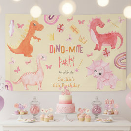 Dino-mite roze dino verjaardag partij spandoek