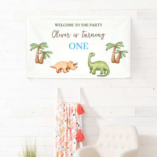 Dino-mite t-rex verjaardagsfeest spandoek (Insitu)