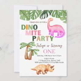 Dino-mite t-rex verjaardagsfeestje roze kaart