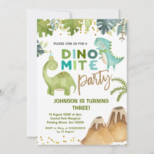Dino-mite t-rex verjaardagsfeestje uitnodiging (Voorkant)