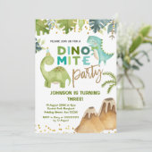 Dino-mite t-rex verjaardagsfeestje uitnodiging (Staand voorkant)