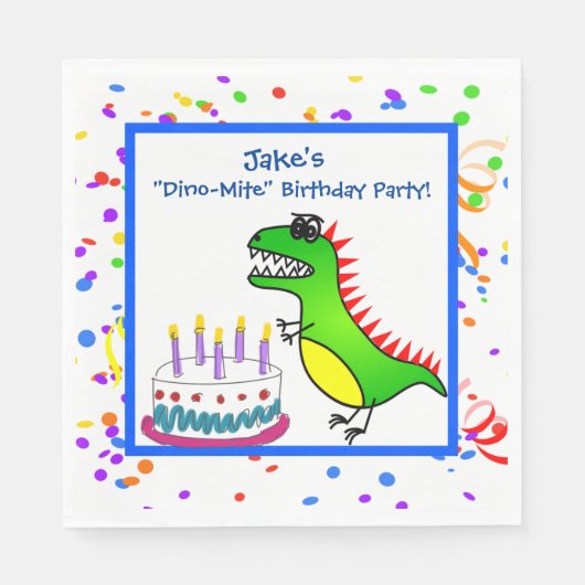 Dino-Mite Time Dinosaur en Cake Birthday Party Servetten (Voorkant)