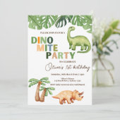 Dino-mite verjaardagsfeestje kaart (Staand voorkant)