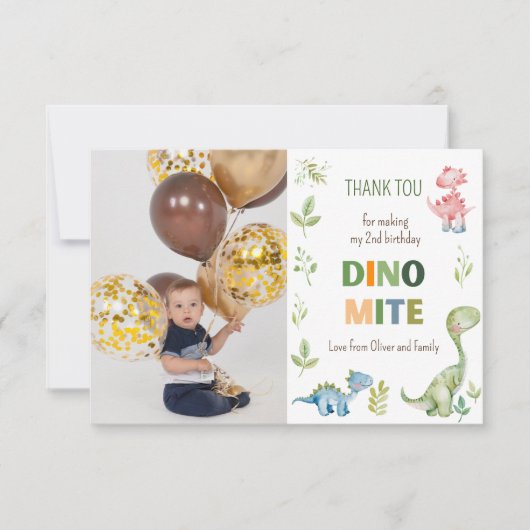 Dino-mite verjaardagsfoto  bedankkaart (Voorkant)