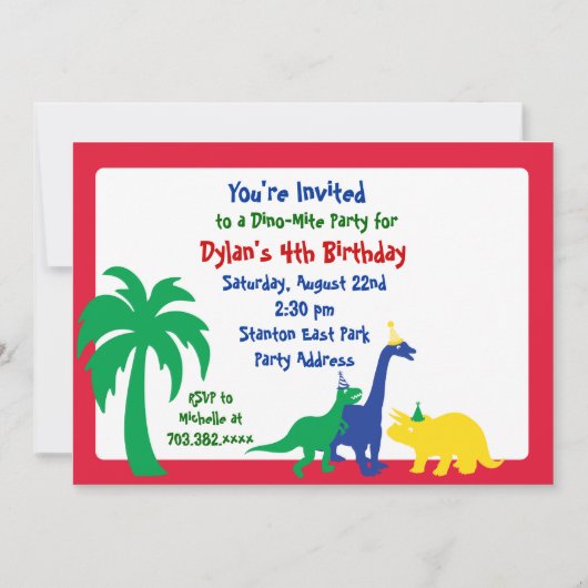 Dino-Mite Verjaardagsuitnodiging Kaart (Voorkant)