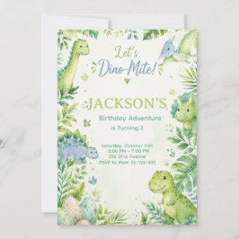 Dino Mite Watercolor Dinosaur Birthday Party Paste Kaart