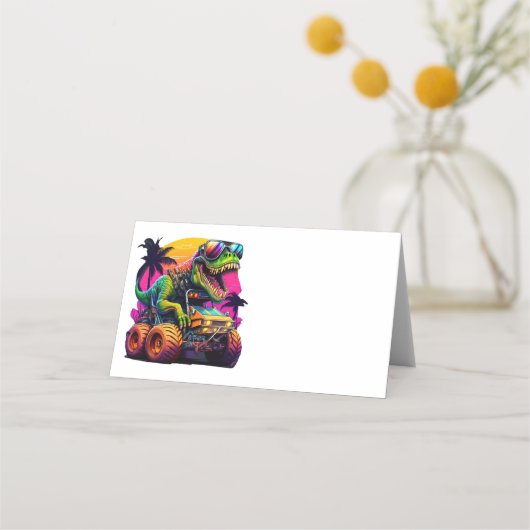 Dino Monster Truck Gelukkige Verjaardag Plaatskaartje (Voorkant)