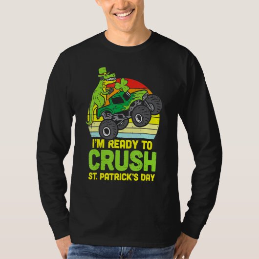 Dino Monster Truck Ready Crush St Patrick Day Tod T-shirt (Voorkant)