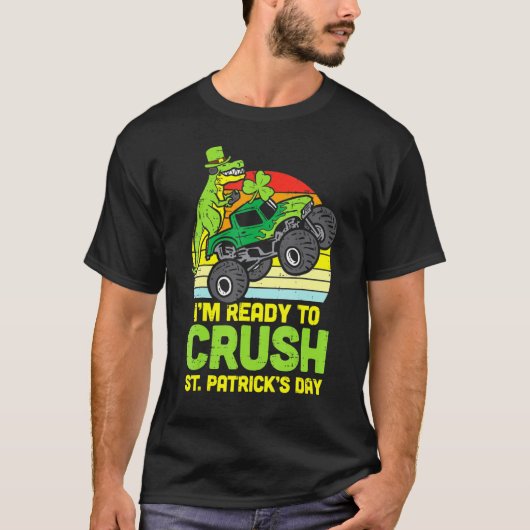 Dino Monster Truck Ready Crush St Patrick Day Tod T-shirt (Voorkant)