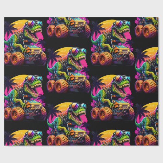 Dino Monster Trucks Cadeaupapier (Vlak)