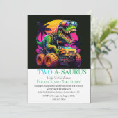 Dino Monster Vrachtwagen Verjaardagsfeest Uitnodig Kaart (Staand voorkant)