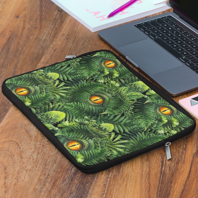 Dino Ogen Groene Planten Oude Schepsel Kunst Laptop Sleeve (Creator heeft geüpload)