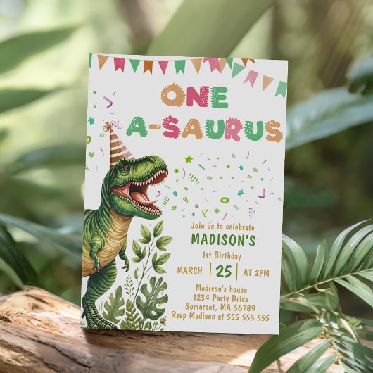 Dino One-A-Saurus 1e verjaardagsfeestje Kaart