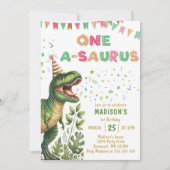 Dino One-A-Saurus 1e verjaardagsfeestje Kaart (Voorkant)