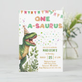 Dino One-A-Saurus 1e verjaardagsfeestje Kaart (Staand voorkant)