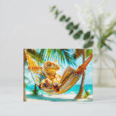 Dino Ontspannen in hangmat Feestdagenkaart (Staand voorkant)