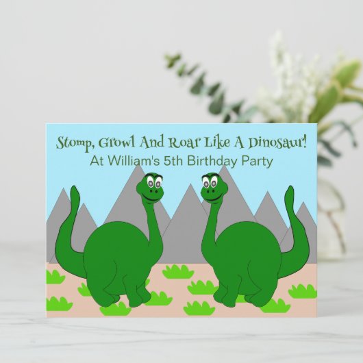 Dino ontwerp kinderverjaardagsfeestje kaart (Staand voorkant)