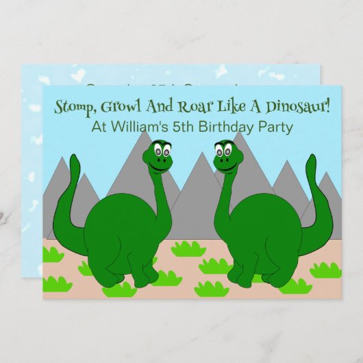 Dino ontwerp kinderverjaardagsfeestje kaart (Voorkant / Achterkant)