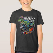 Dino op een Skateboard Tri-Blend Shirt (Voorkant)