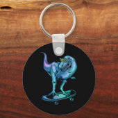 Dino op skateboard skeelerende dinosaurus uitrusti sleutelhanger (Voorkant)