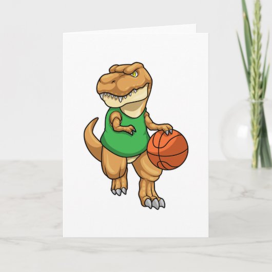 Dino op sport met basketbal kaart (Voorkant)