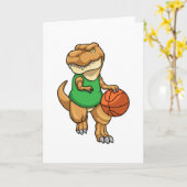 Dino op sport met basketbal kaart (Gele Bloem)