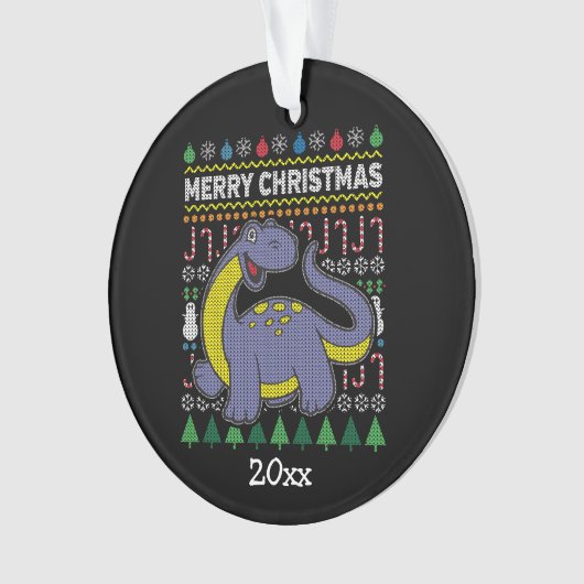 Dino Paars Ugly kerstSweater Wildlife Series Ornament (voorkant)