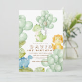 Dino Party 1e Verjaardag Waterverf Ballonnen Kaart (Staand voorkant)