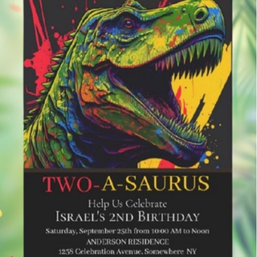 Dino Party 2e verjaardag uitnodiging