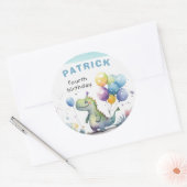 Dino Party Blue Waterverf Boy Verjaardag Ronde Sticker (Envelop)