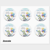 Dino Party Blue Waterverf Boy Verjaardag Ronde Sticker (Vel)