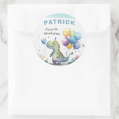 Dino Party Blue Waterverf Boy Verjaardag Ronde Sticker (Tas)