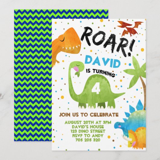 Dino Party Boy Dinosaur Oerwoud Verjaardag Kaart (Voorkant / Achterkant)