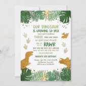 Dino Party Boy Green en Gold Dinosaur Birthday Kaart (Voorkant)