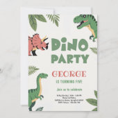 Dino Party Cute Dinosaur 5th Birthday Party Kaart (Voorkant)