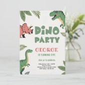 Dino Party Cute Dinosaur 5th Birthday Party Kaart (Staand voorkant)