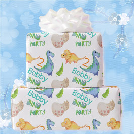 Dino Party Cute Dinosaur Birthday Boy Name & Age Cadeaupapier