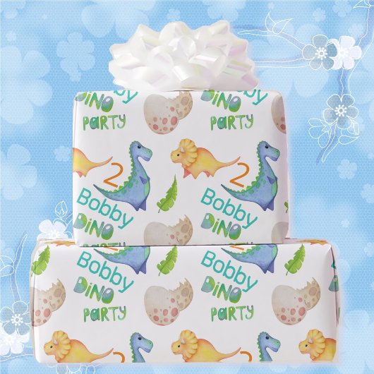 Dino Party Cute Dinosaur Birthday Boy Name & Age Cadeaupapier