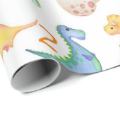 Dino Party Cute Dinosaur Birthday Boy Name & Age Cadeaupapier (Rol Hoek)