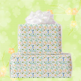 Dino Party Cute Dinosaur Birthday Boy Name & Age W Cadeaupapier